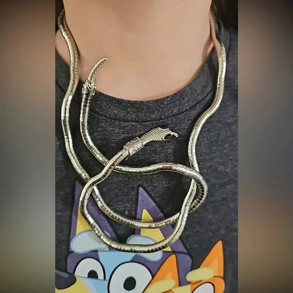 Serpenti Silver Metallic Magic Snake Cool Bendy Multilayer Necklace - Picture 10 of 14